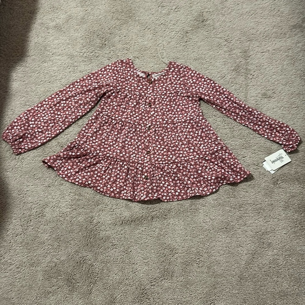 Girls, pink floral, dressy, long sleeved shirt, size small